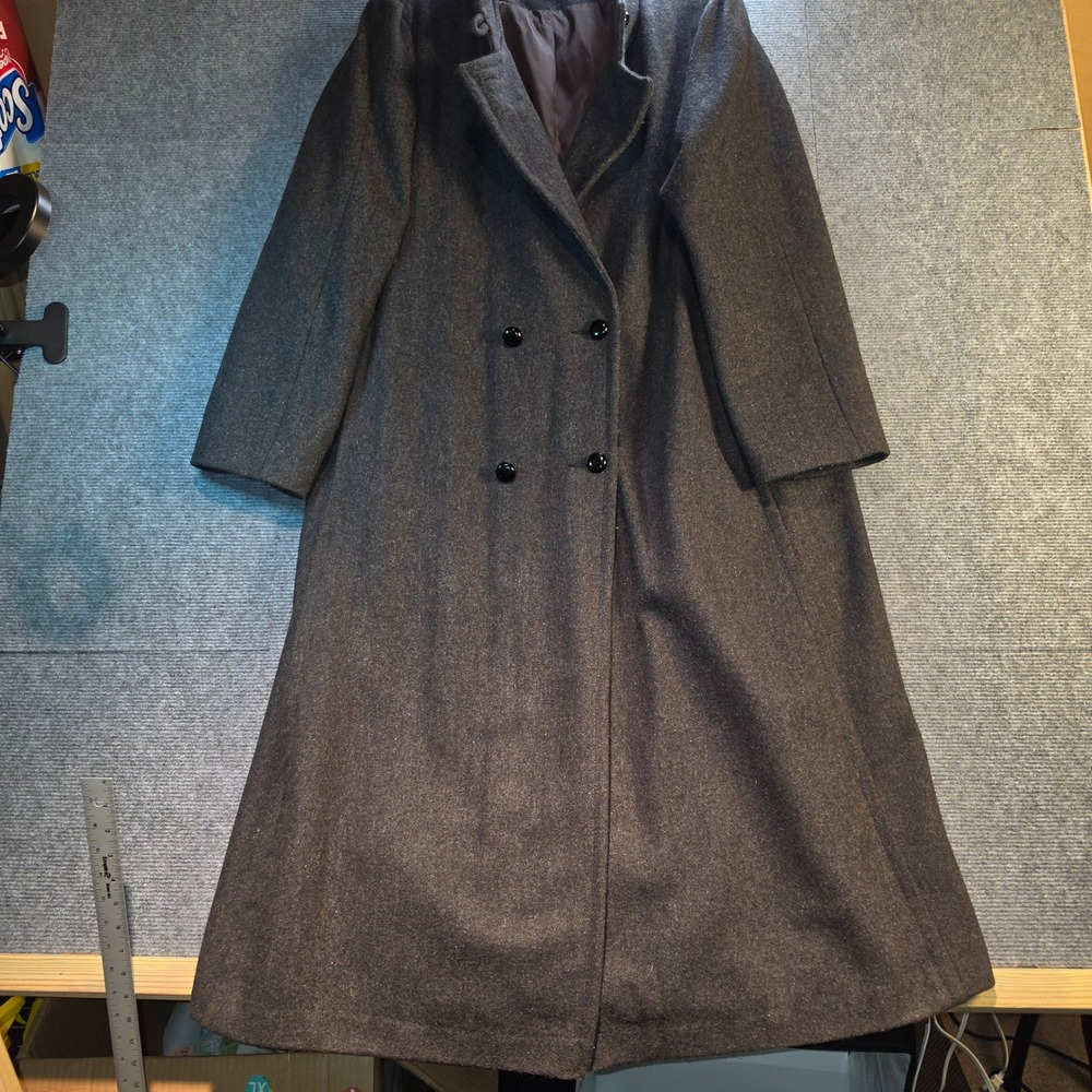 Lady Suzette Wool Blend Coat Women L Grey Good Vintage Double Breasted Long